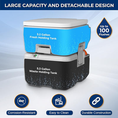 Inodoro portátil 5.3gal con tanque desmontable 50 descargas