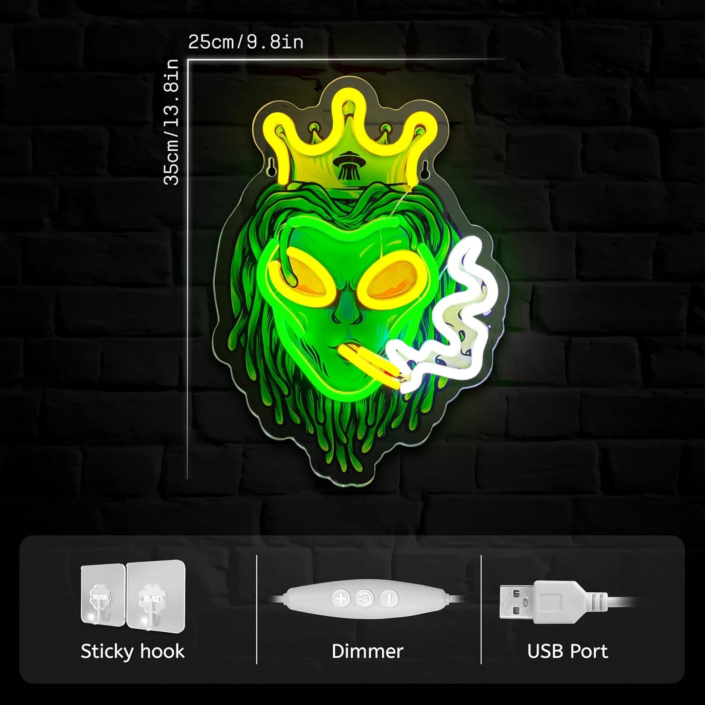 Letreros neón alienígena verde con luces LED USB regulables