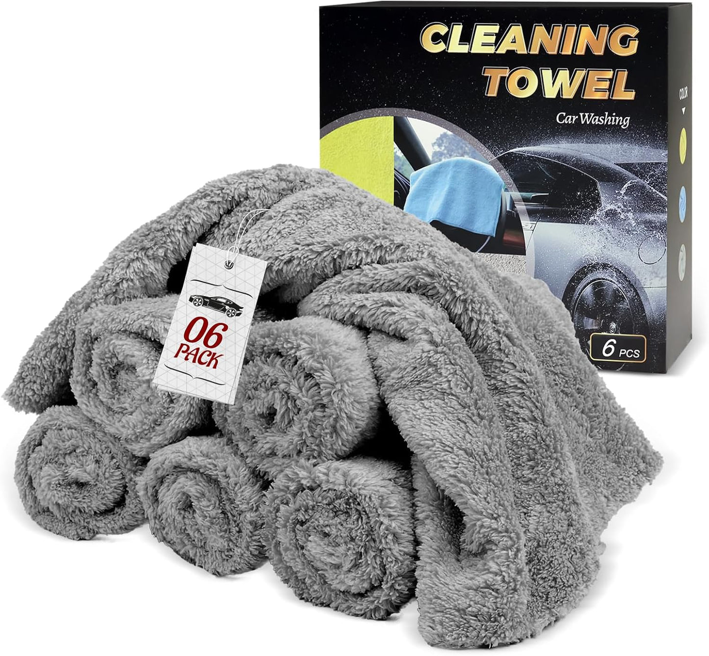 Toallas auto 16x16" forro polar gris 6 Uds 450gsm