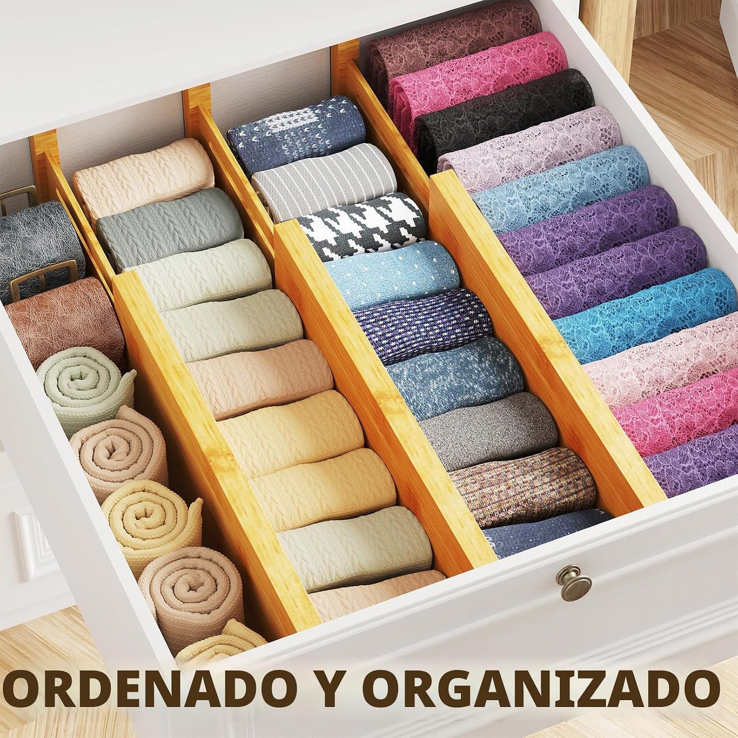 Separadores cajones bambú 6 pzas ajustables 4.65" alto