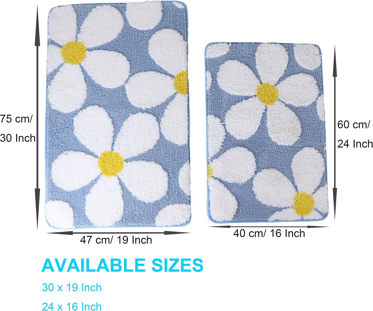 Alfombra baño flores antideslizante 24x16pulg azul