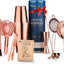Juego coctelera cobre lujo con jigger y coladores para bares