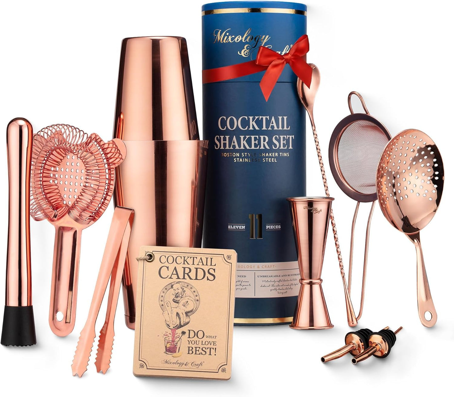 Juego coctelera cobre lujo con jigger y coladores para bares