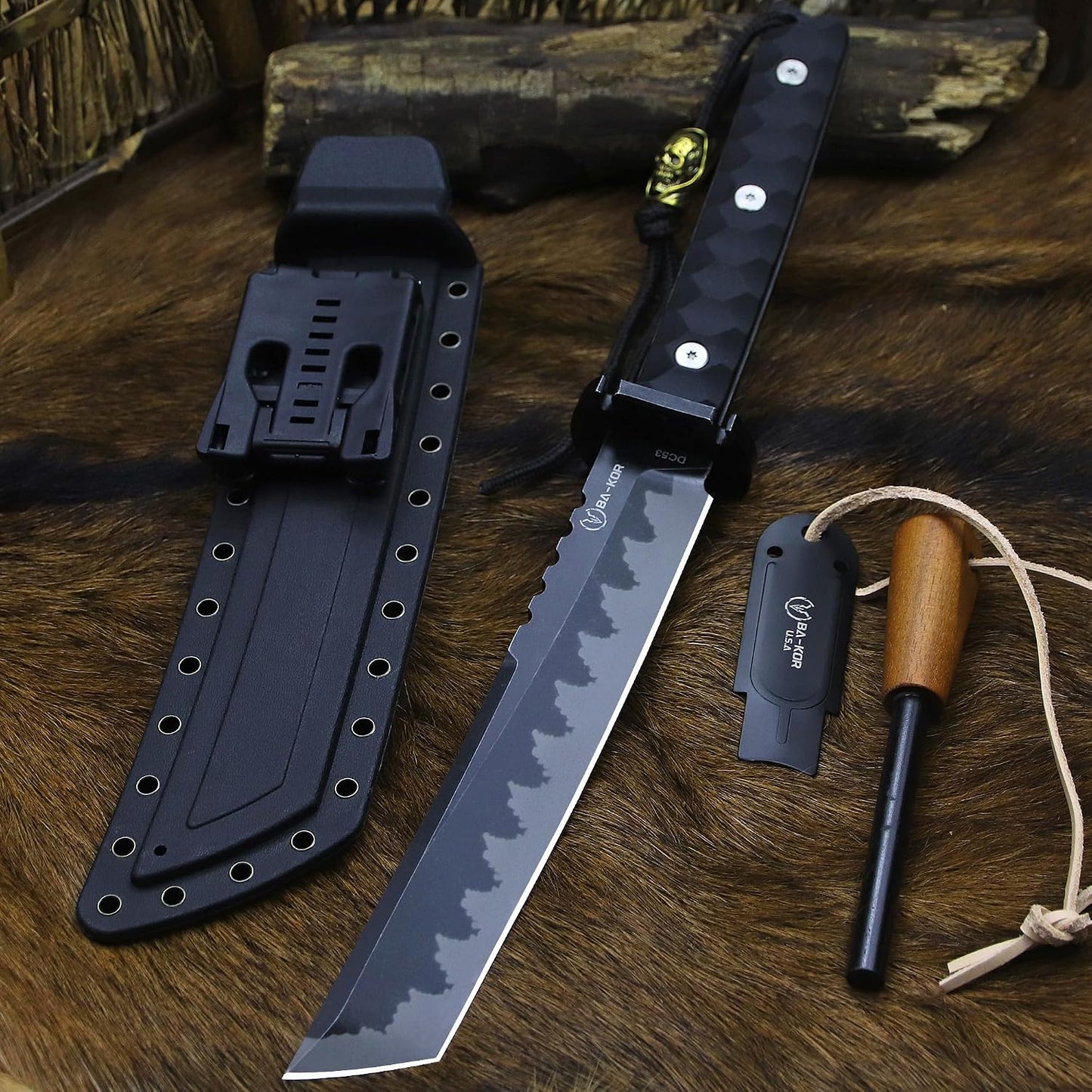 Cuchillo supervivencia estilo japonés 15.8" acero DC53