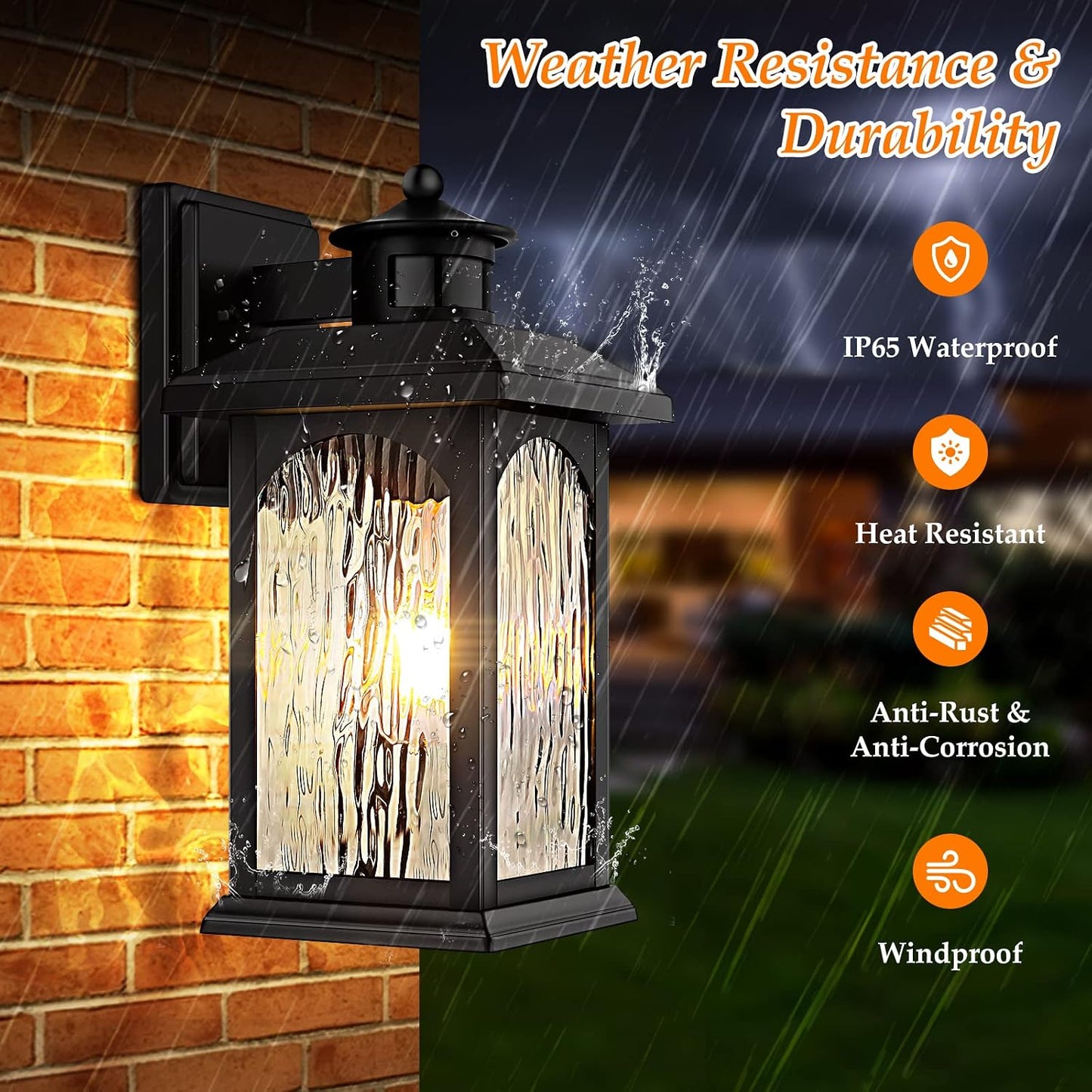 Farol pared exterior sensor movimiento luces negras