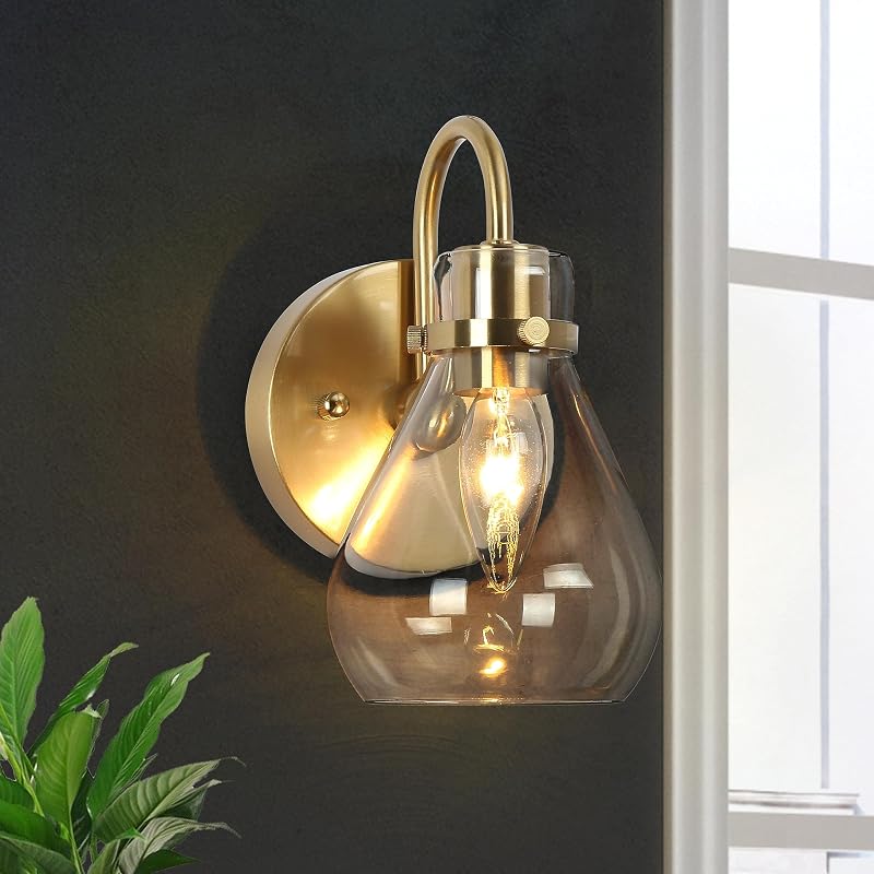 Aplique pared dorado 1 luz vidrio latón baño