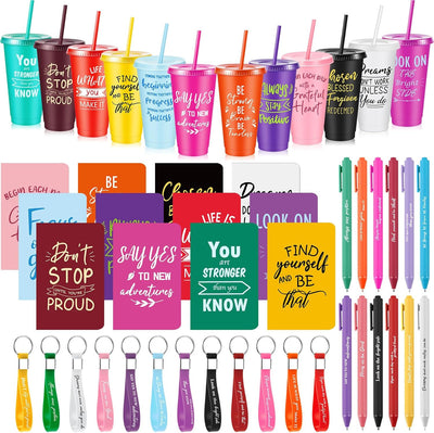 12 Set 48 Pzas Regalos Vasos 24oz Llaveros Cuadernos