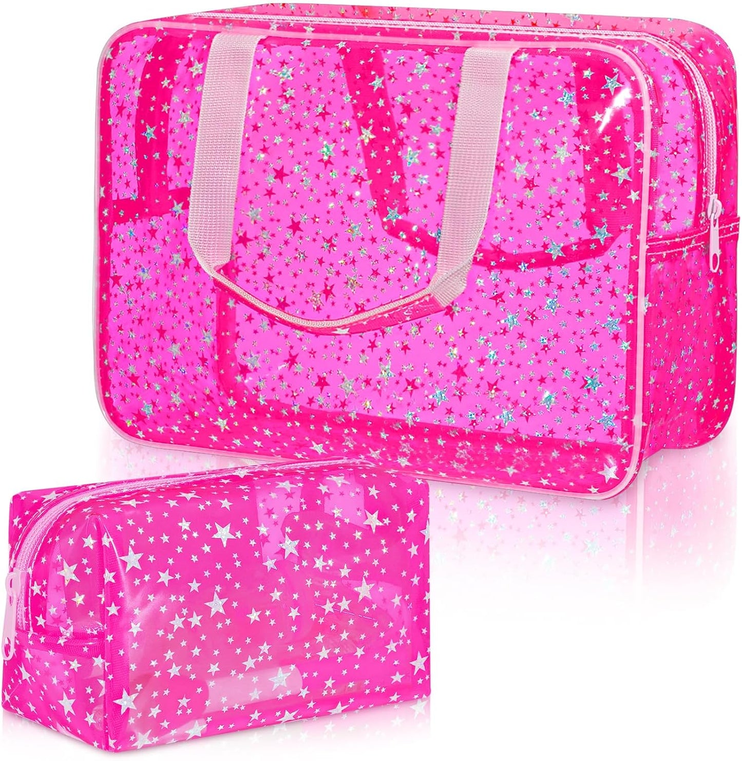 2 Bolsas Maquillaje Grande 12x5x8pulg con Asa y Bolsa PVC