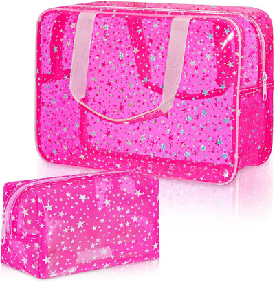 2 Bolsas Maquillaje Grande 12x5x8pulg con Asa y Bolsa PVC