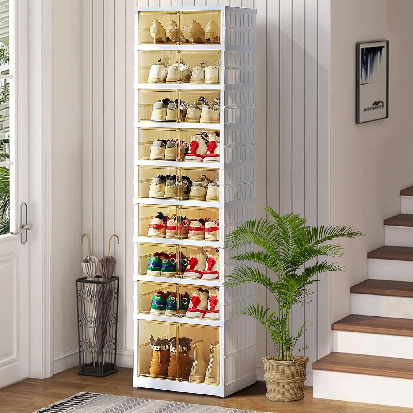 Caja zapatos plástico transparente apilable plegable