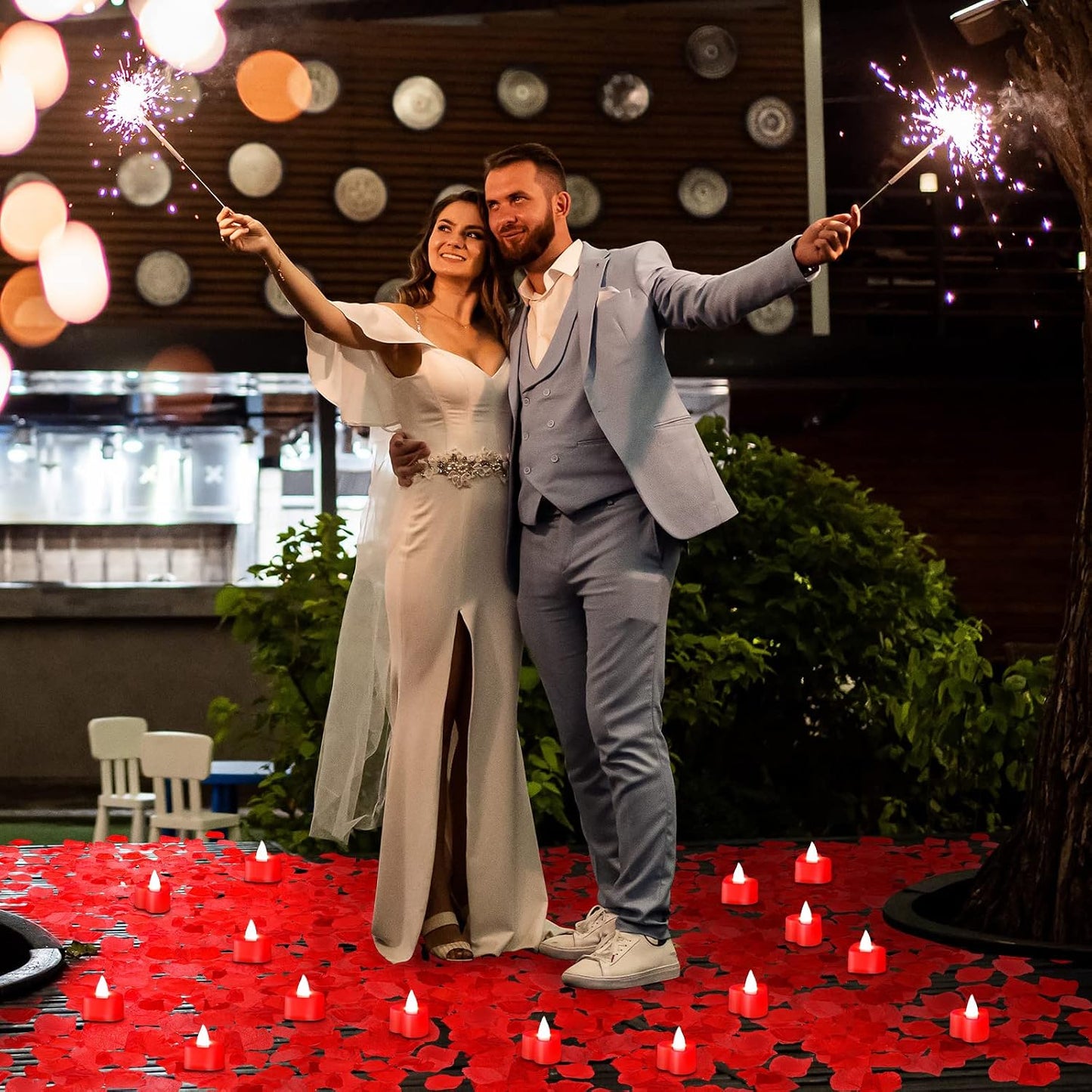 6000 Pzas Pétalos Rosa con 120 Velas LED Corazón Decoración