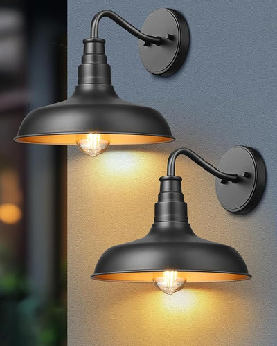 2 Luces Pared Exterior Estilo Granja Cuello Ganso Negro