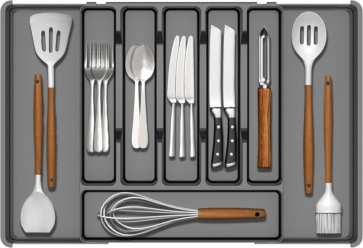 Organiz. cubiertos expandible cajón cocina sin BPA negro