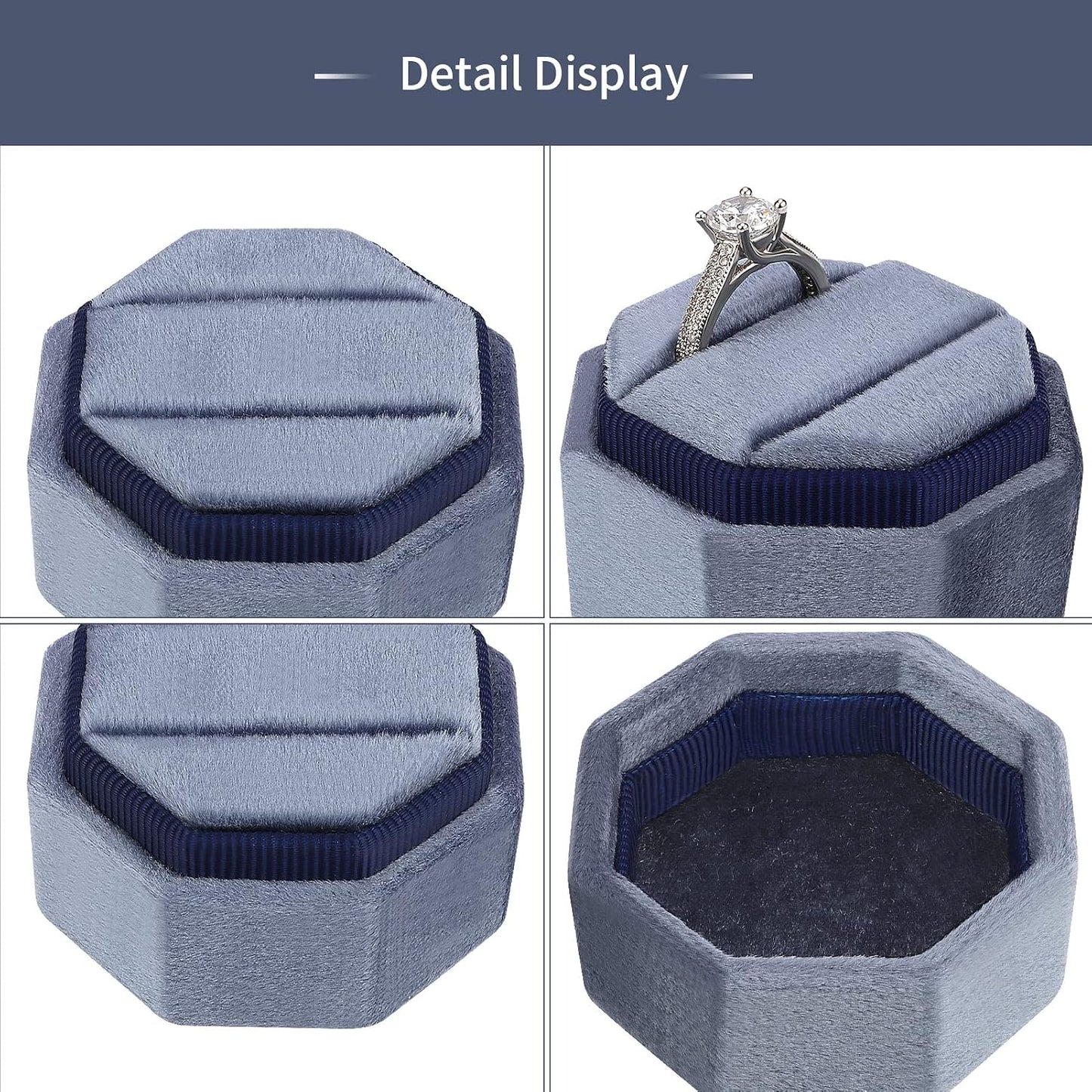 Caja anillos terciopelo octogonal vintage con tapa