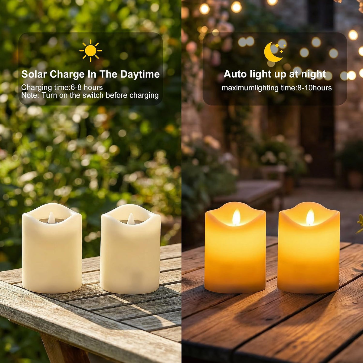 Velas solares impermeables IP65 para patio mesa ventana