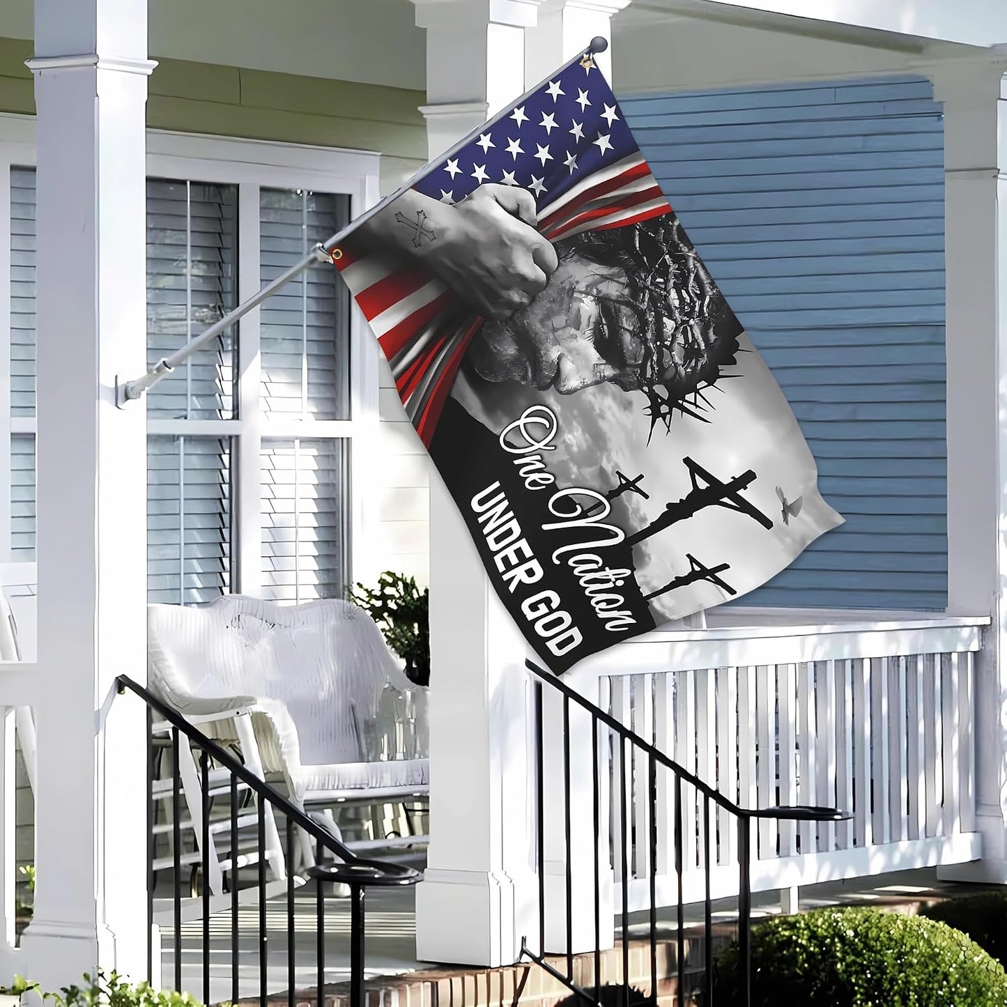 Bandera Estados Unidos en Dios confiamos 3x5" poliéster