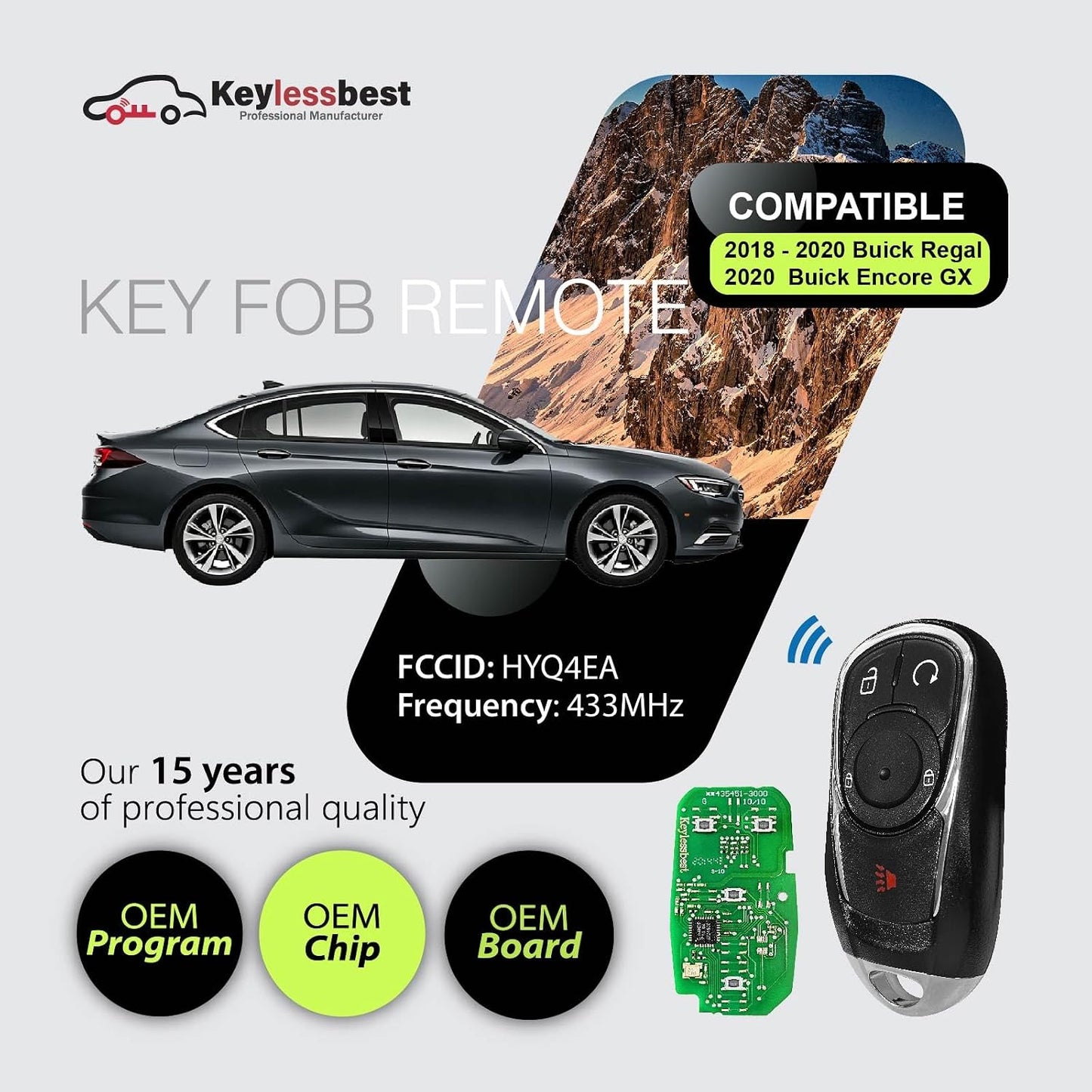 Repuesto control remoto Buick Regal 4 botones 433MHz