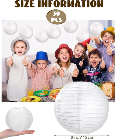 30 Linternas papel blanco redondas decorativas 6pulg