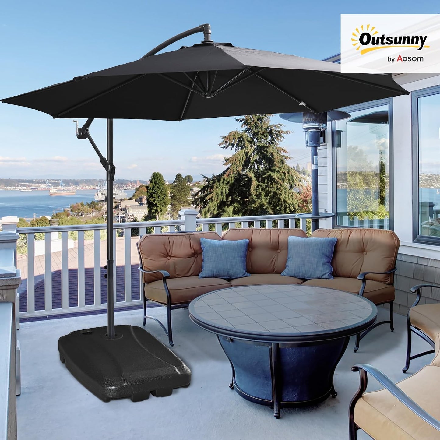 Base sombrilla voladiza 165lb soporte paraguas negro