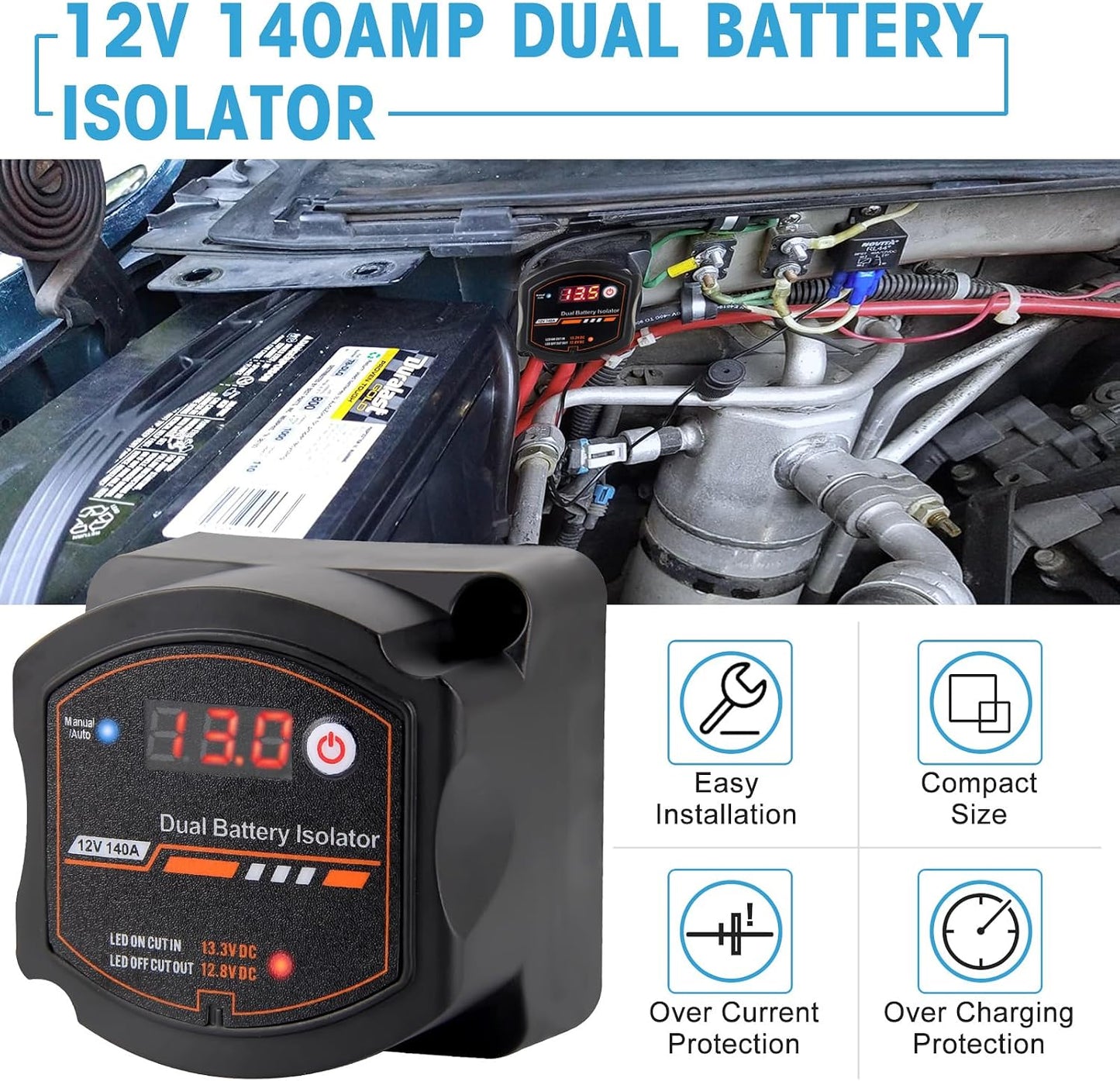Aislador batería 12V 140A modo auto y manual para ATV UTV