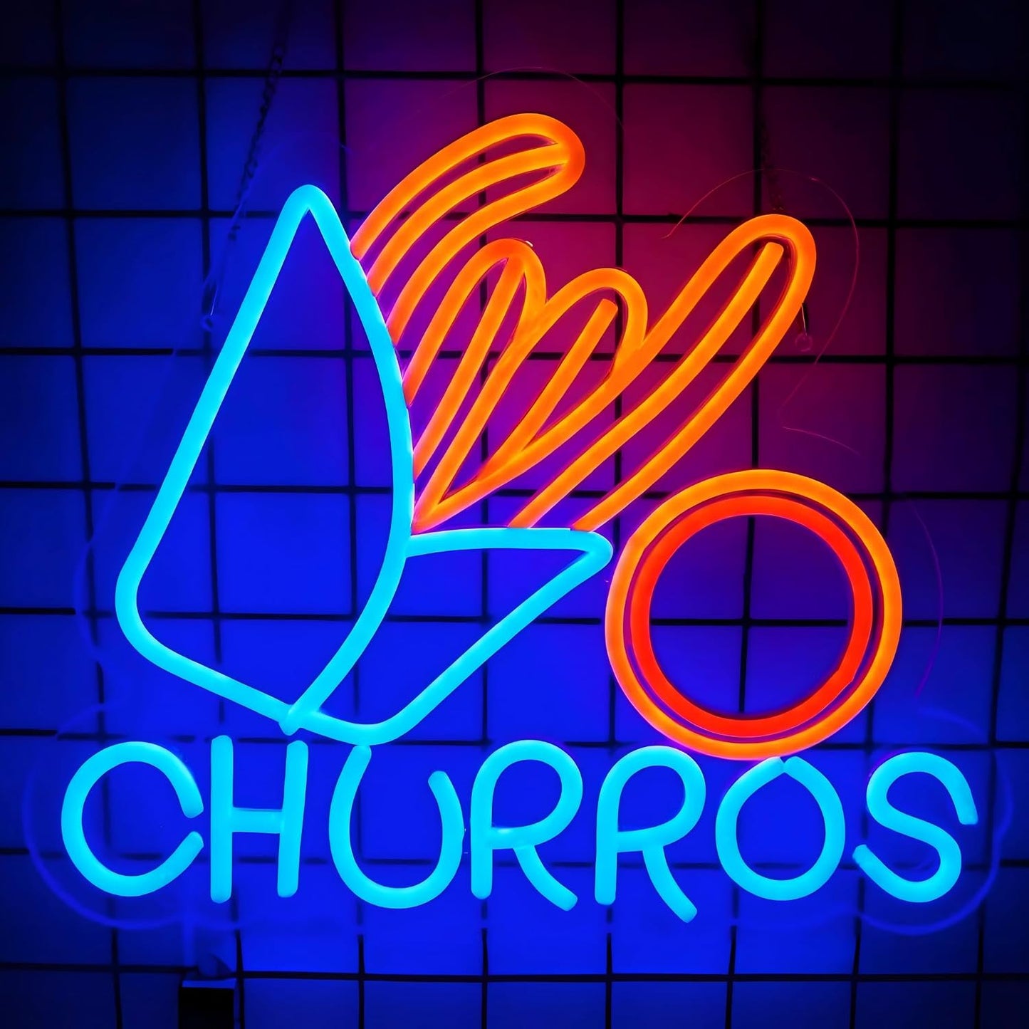 Letrero neón churros decoración tienda bar usb