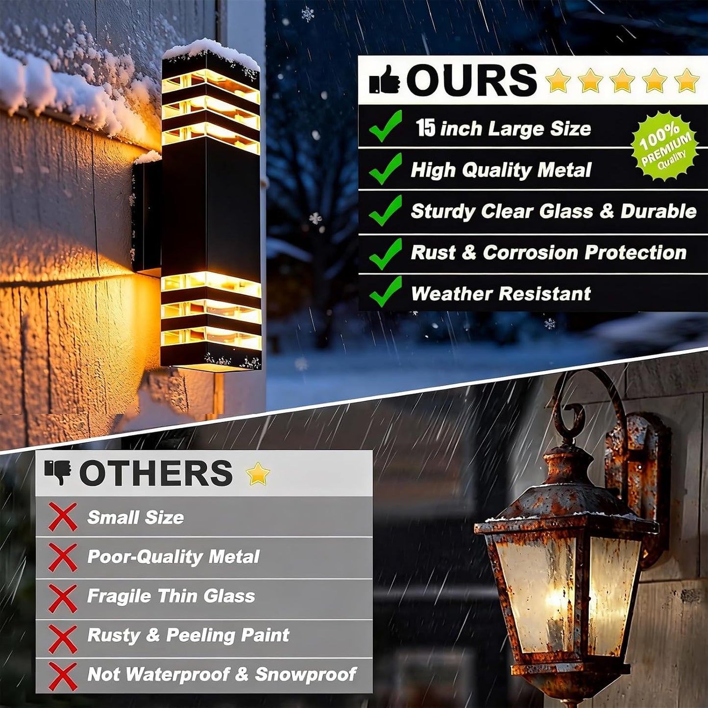2 Luces LED Cuadradas 15" Exteriores 14W Aluminio IP65