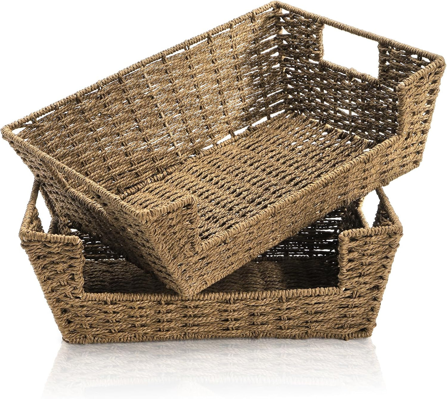 2 Cestas Almacenamiento Tejida Cuerda Marrón 13x10x5"