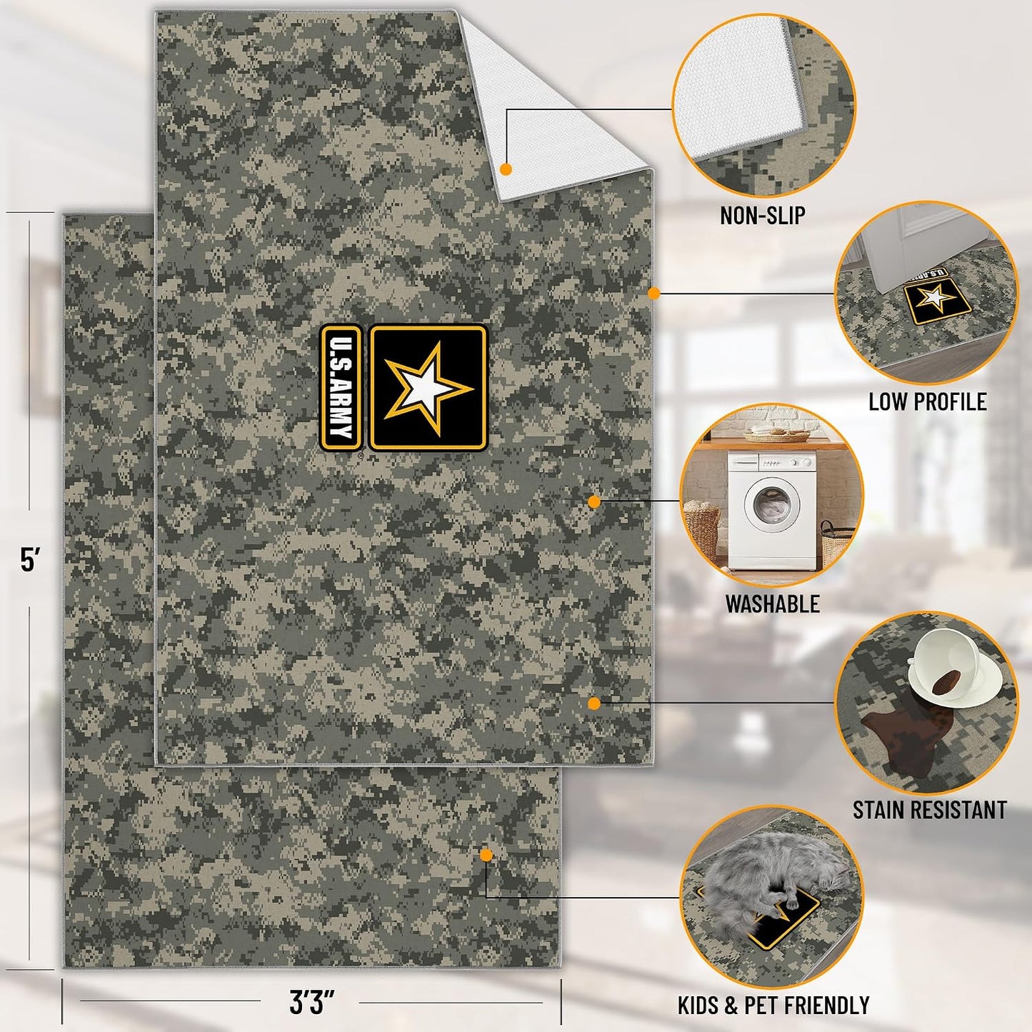 Alfombra antiderrap camuflaje 3x5ft para sala dormitorio