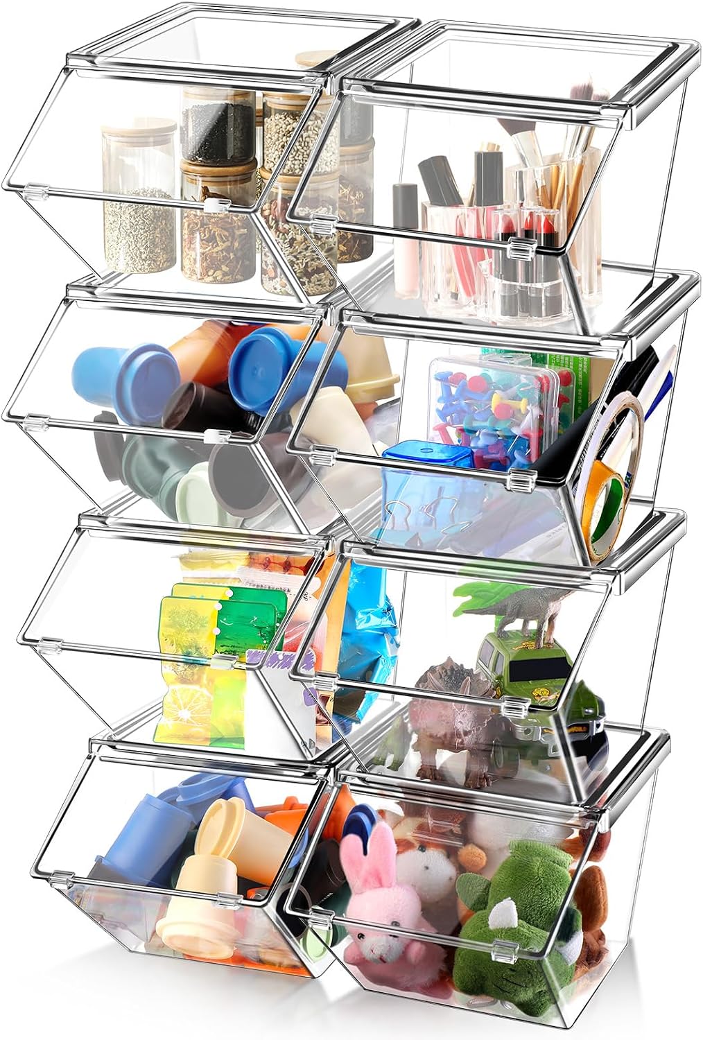 8 Cubos Plástico Transparente Tapas Apilables Despensa