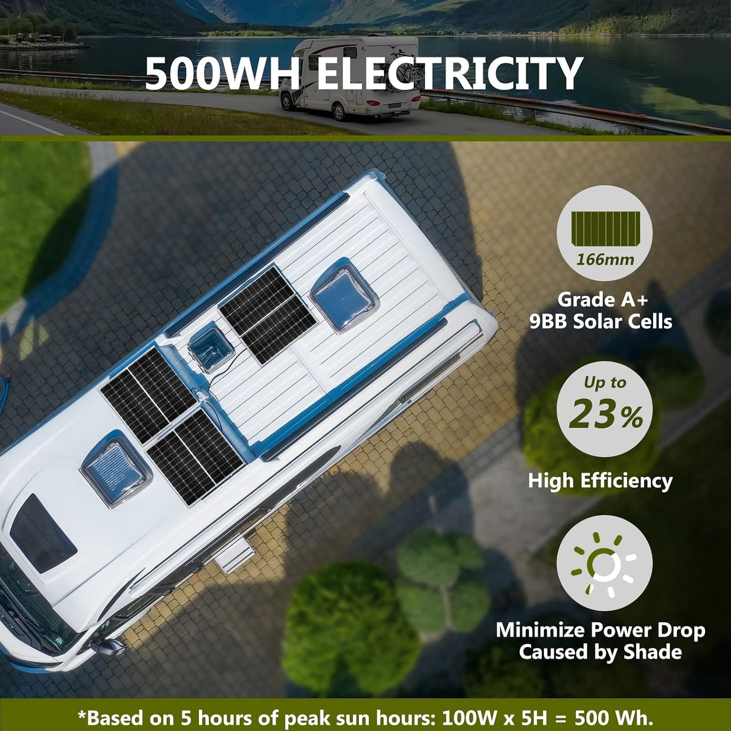 2 Paneles Solares Monocristalinos 100W 12V Alta Eficiencia
