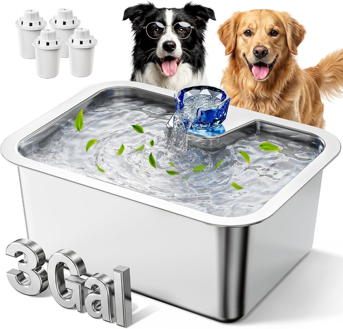 Fuente agua perros acero inox 3gal dispensador automático