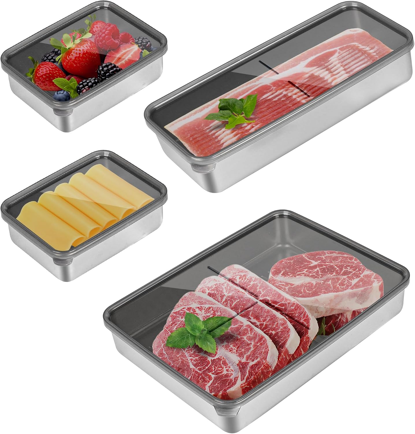 Set 4 Contenedores Tocino Acero Inox 304 con Tapa