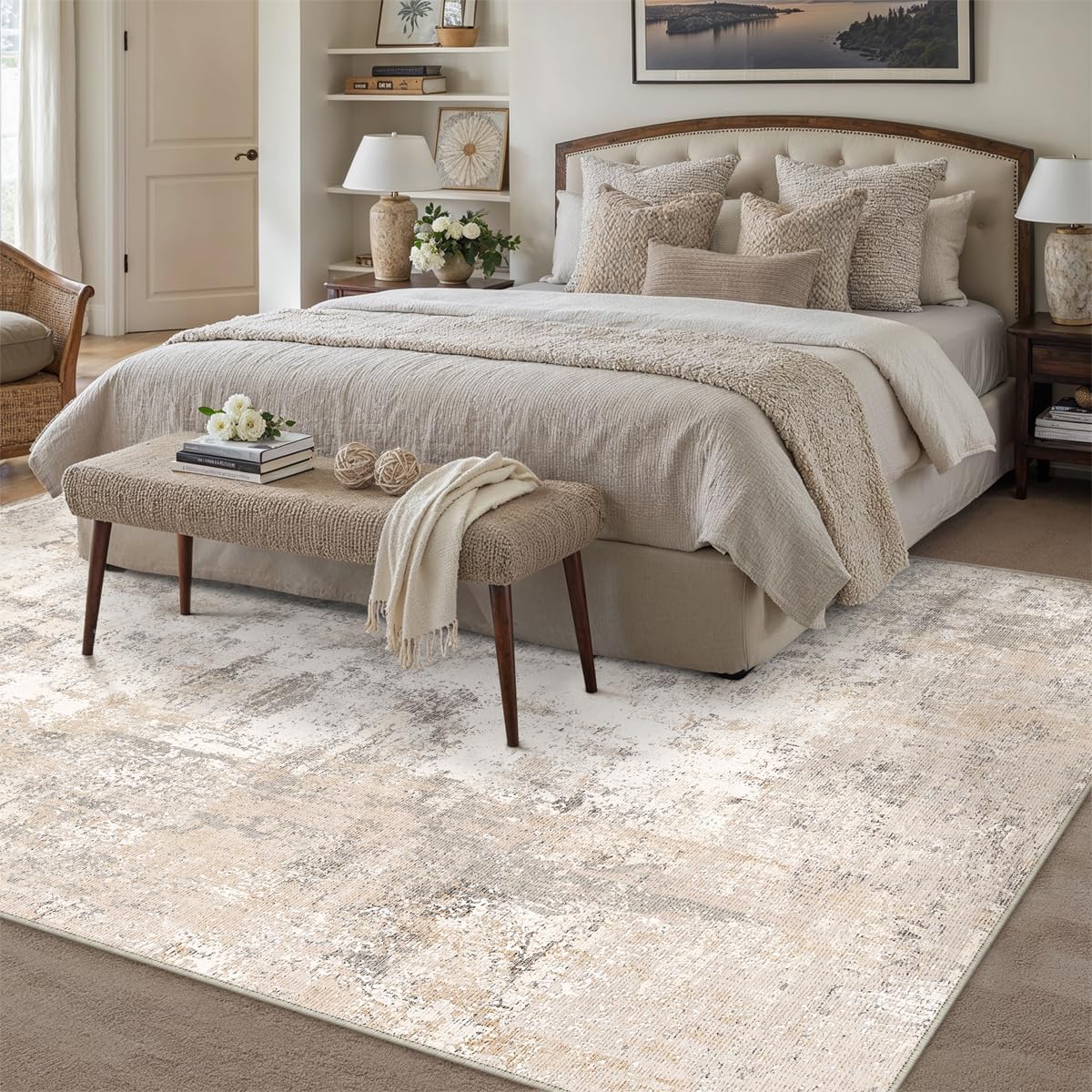 Alfombra lavable 8x10ft baige/gris sala dormitorio
