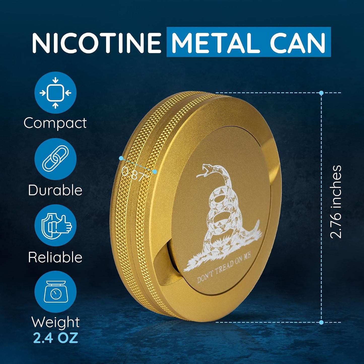 Lata Snus Zyn dorado con diseño bandera Gadsden