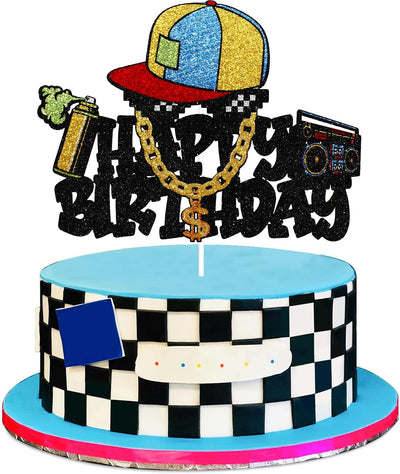Decoración cumpleaños grafiti hip hop retro 80s 90s punk purpurina