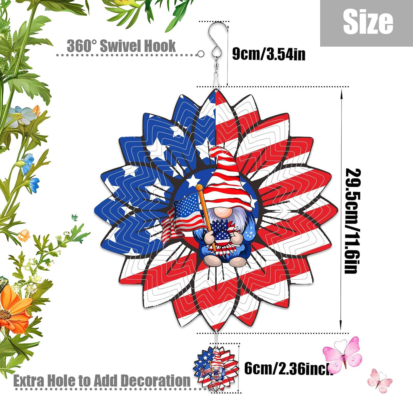 Bandera estadounidense molinillo viento 12" acero inox