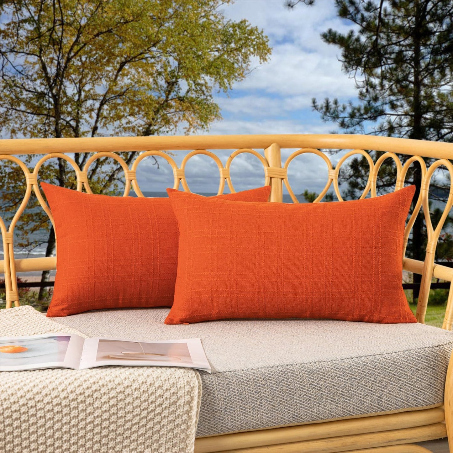 2 Pzas Fundas Cojín Impermeables Exteriores 12x20" Naranja