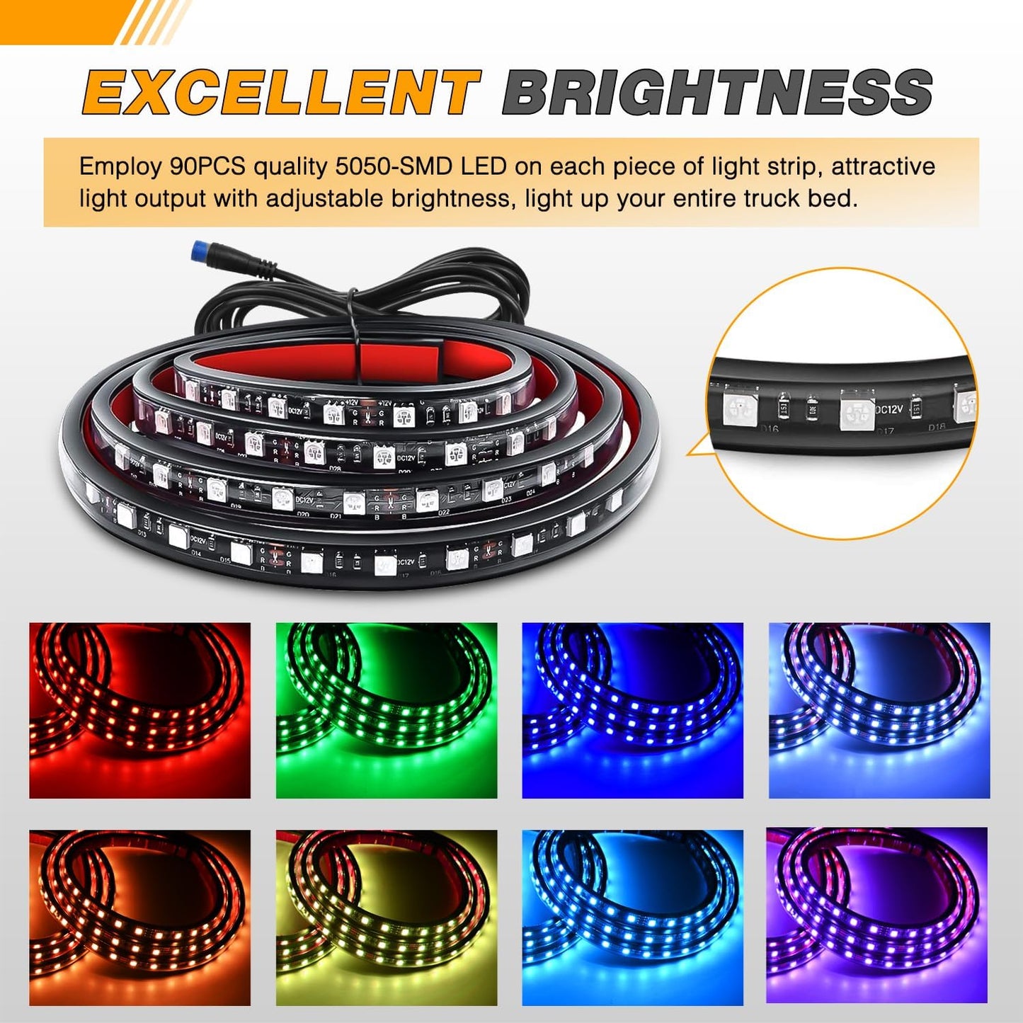 Tira luz RGB camión 3 pzas 60" 270 LED con interruptor RF