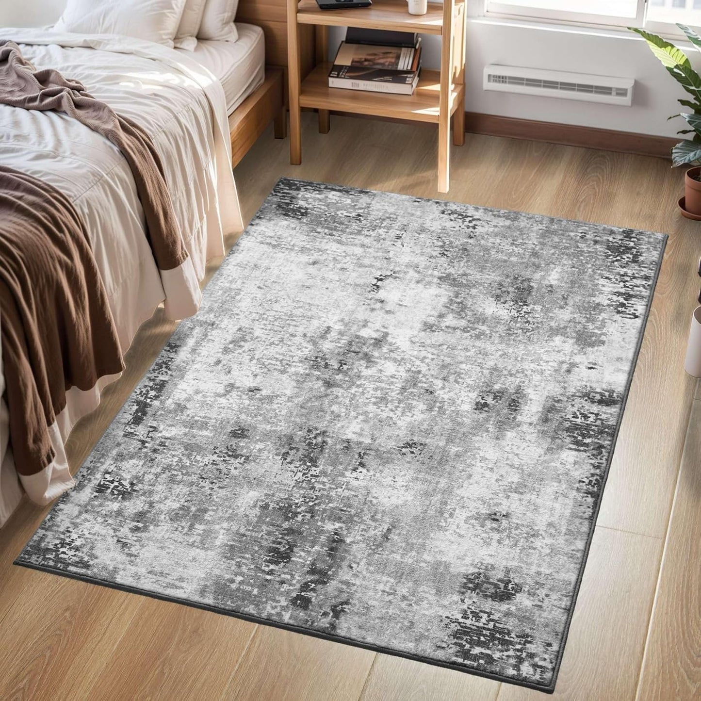 Tapete antiderrap diseño abstracto bohemio 3x5ft gris