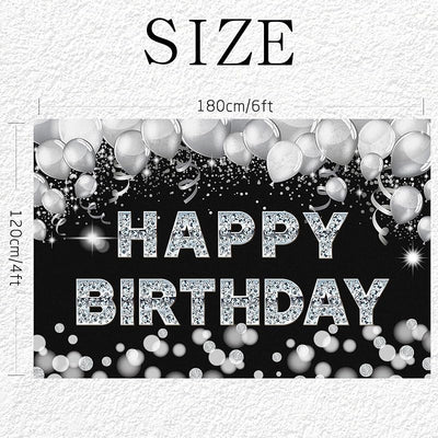 Cartel cumpleaños negro plateado 6x4pies decoración patio