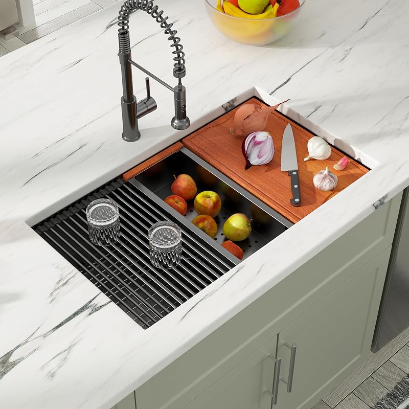Fregadero acero inox 30" bajo encimera negro calibre 16
