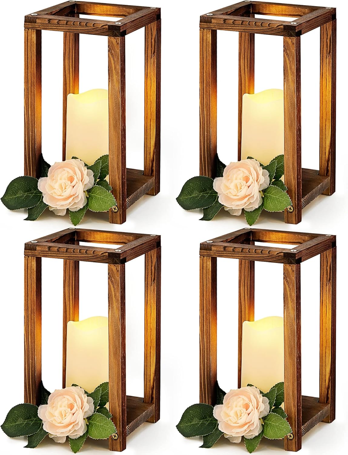 8 Pzas Centro Mesa Madera Portavelas Velas LED Rústica Marrón
