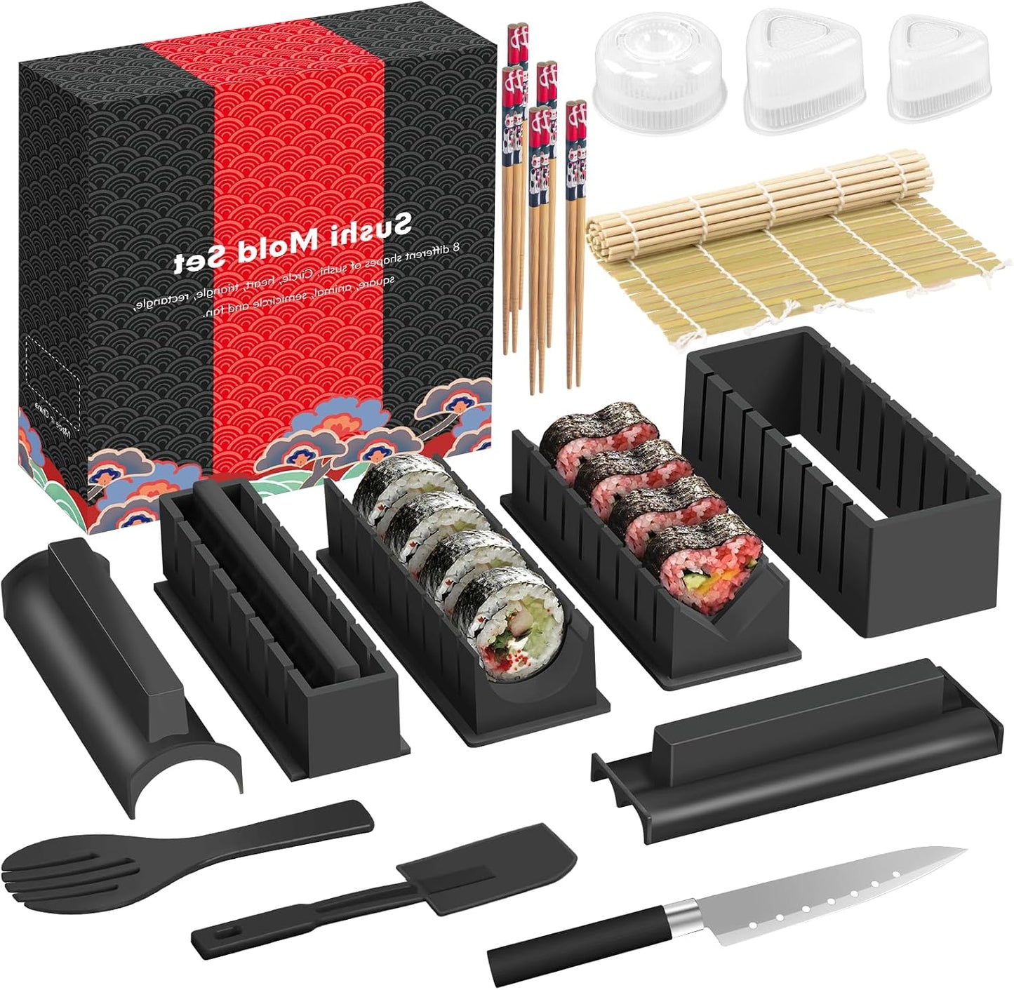 Kit sushi 17 pzas prensa molde tenedor espátula cuchillo