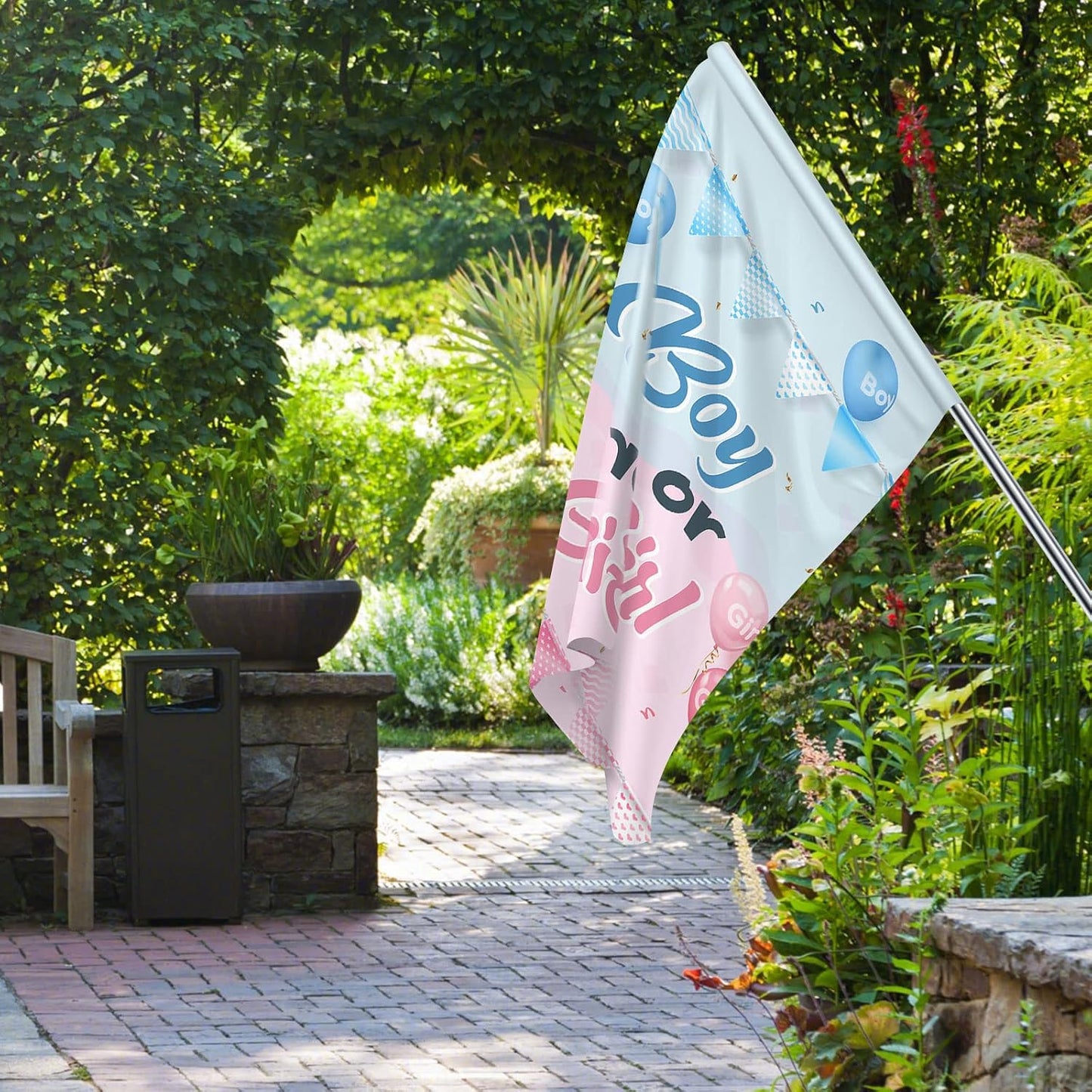 Bandera jardín fiesta revelación género he or she