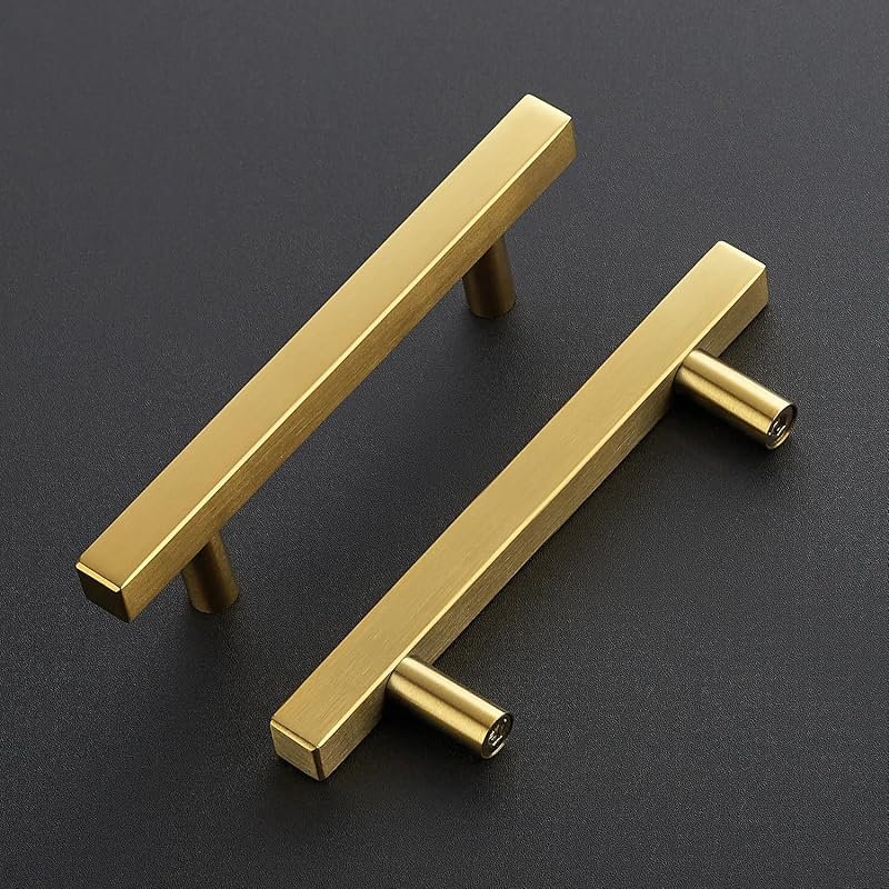 30 Tiradores Gabinete 3-3/4" Dorados Cuadrados Acero Inox