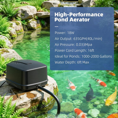 Aireador estanque 635GPH ultra silencioso IP55