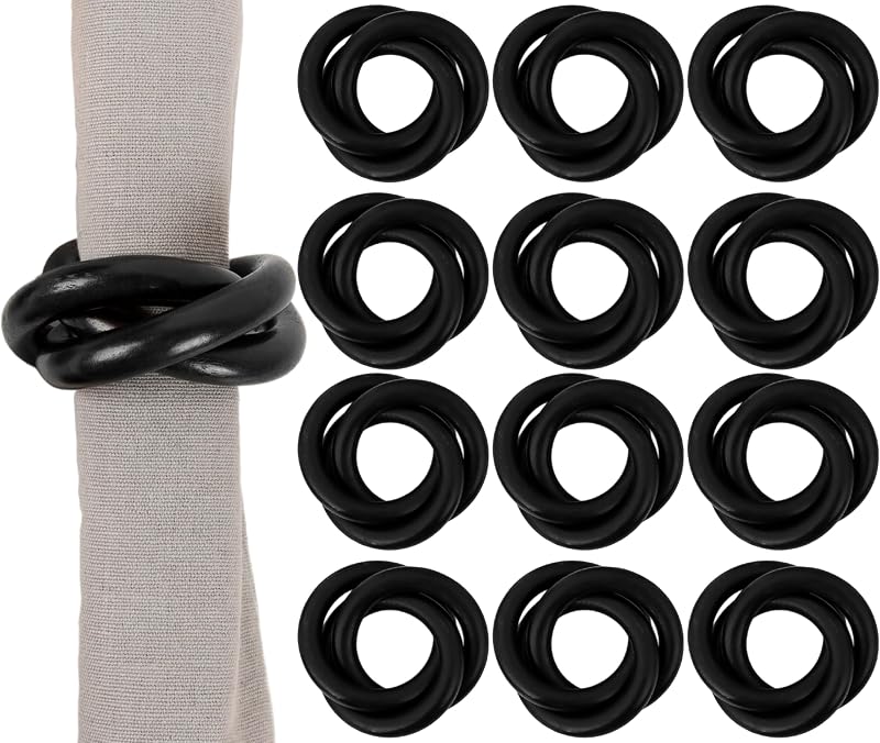 Set 12 Servilleteros Madera Tres Anillos Rústicos Mesa Comedor