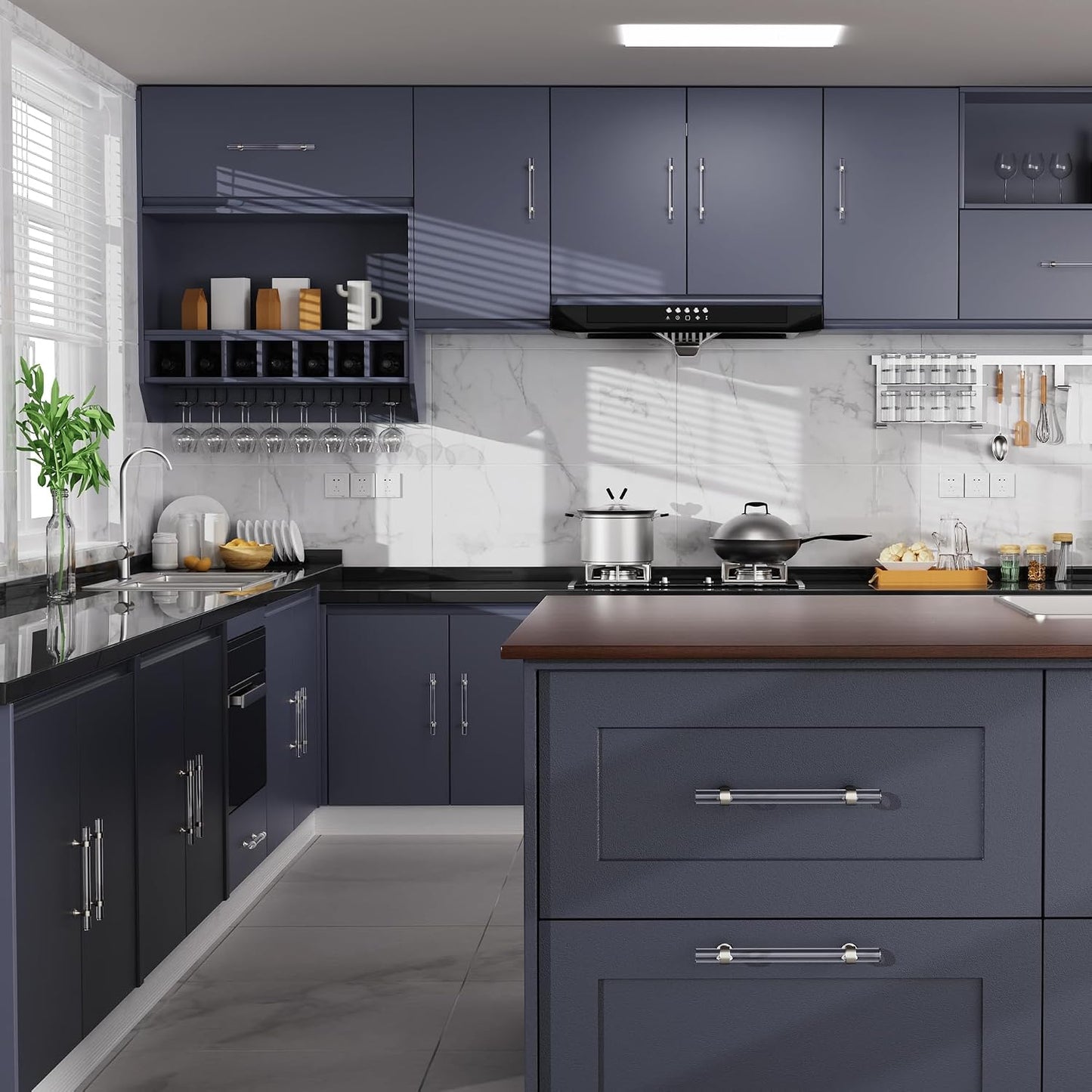 6 Manijas Vidrio Níquel Cepillado para Gabinetes Cocina
