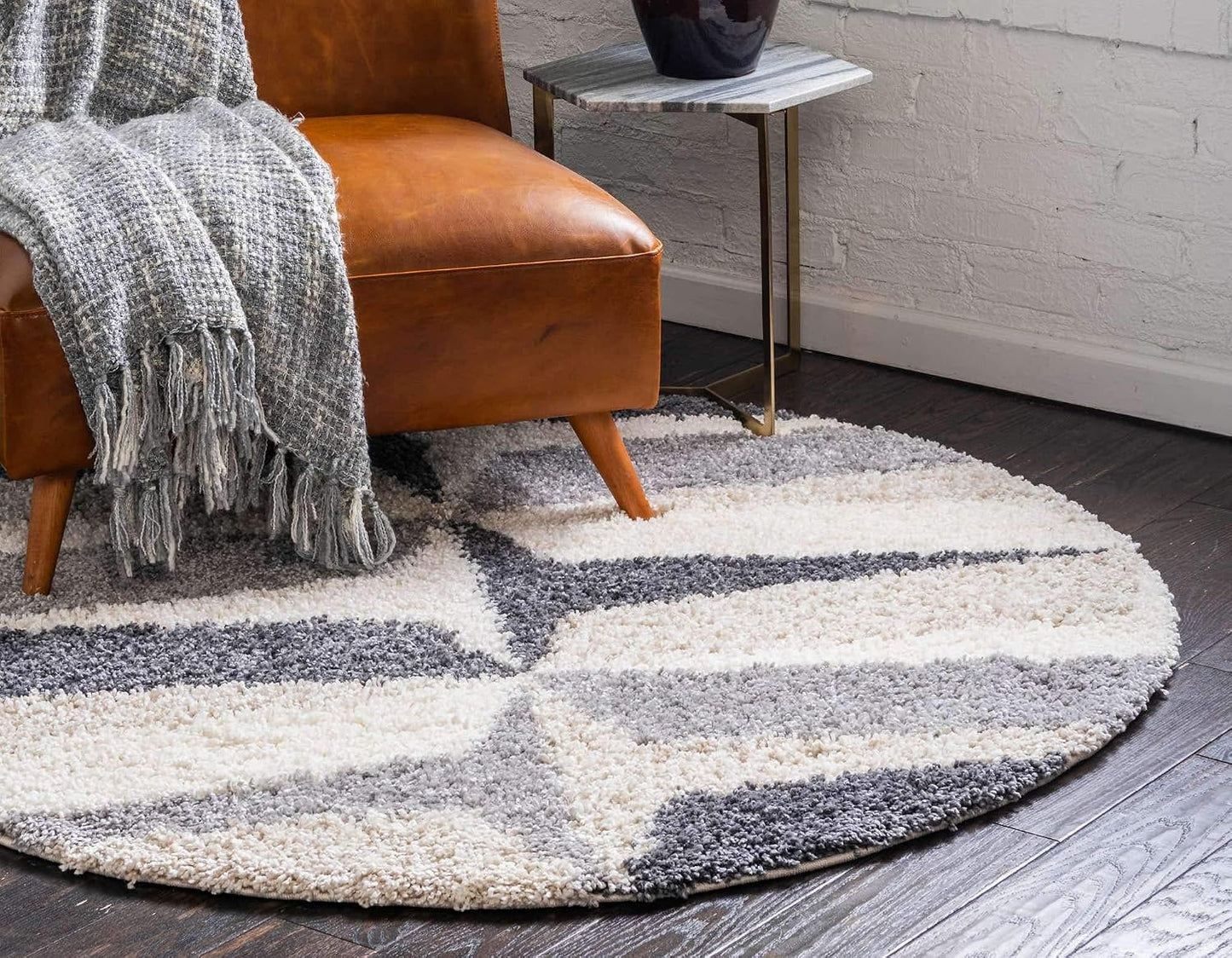 Alfombra moderna marroquí felpa gris/marfil 3x3"