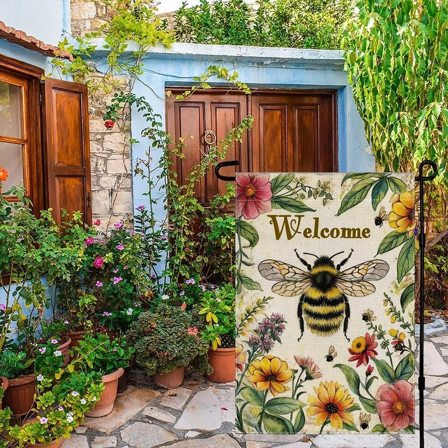 Bandera jardín floral 12x18pulg doble cara patio césped